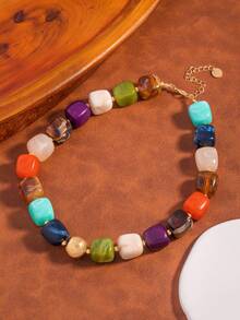 1 pièce Collier élégant et coloré à perles de mode européenne et américaine, bijou de clavicule haut de gamme - Style 2 - Voir 5