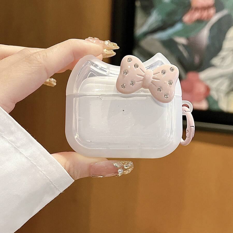 Cute Cat Ear Bow Apple Pro 3/1/2/3/4 & Pro/Pro 2 Bluetooth Earphone Protective Case Pink Cat Ear + Pink Button