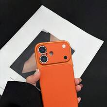 Compatible With IPhone 17/17 Pro/17 Pro Max/16/15/14/13/12/11 Series Phone Case, 1pc Ins Litchi Leather Texture Large Window Design, Full Coverage Anti-Drop Protective Phone Case, 17 Pro Max Phone Case, Fashion Anti-Drop Full Coverage Phone Case - Orange - View 2