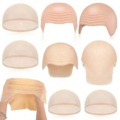 Bald Cap With Fake Beard And Wig Cap For Men And Women Party Costume Accessories Halloween Cosplay Supplies