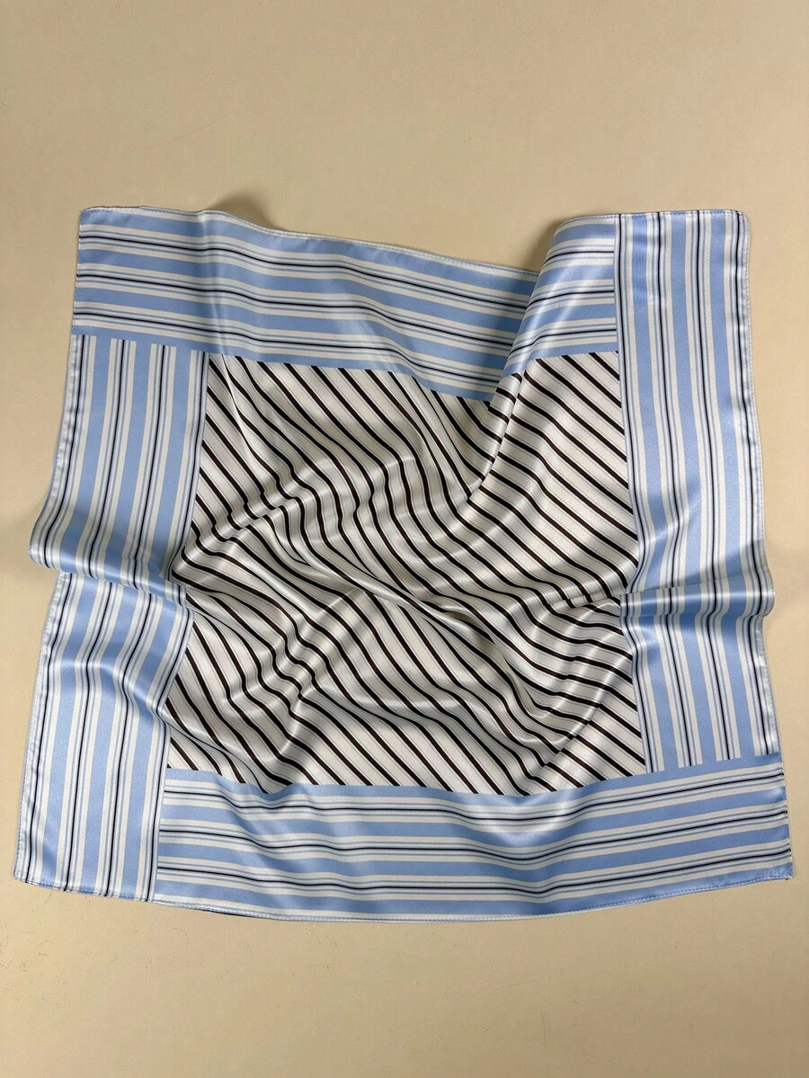 1件女款條紋幾何印花正方形絲綢圍巾 優雅頸巾 頭巾緞面髮飾 - 淺藍色 - 查看 1
