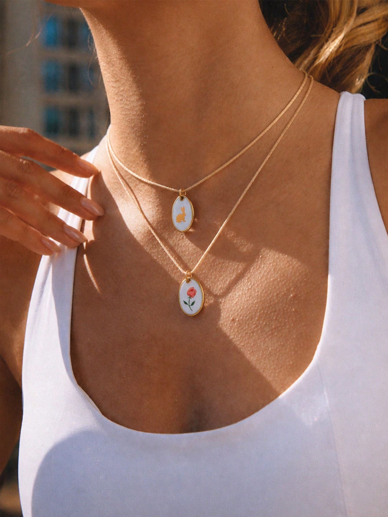 1/2/3/4pcs New Fresh Flower & Rabbit Necklace, Elegant Style, Oil Drip Craft, 18K Gold PVD Plated 316 Stainless Steel Material, Stainless Steel Jewelry. Suitable For Wife And Mother To Wear, Easy To Match With Girls' Daily Outfits, Beach Vacation Parties, Music Festivals, Travel And Sightseeing Occasions, Charming Women's Jewelry, Women's Bracelets And Necklaces, Small Accessories. - Multicolor - View 1