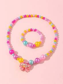 2pcs/Set Liontin Pita Lucu Kalung & Gelang Manik-manik Warna-warni Perhiasan Anak Perempuan Aksesoris Pesta Pemakaian Sehari-hari - MultiWarna - View 7