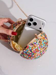 Spherical Small Round Bag With Sparkling Rhinestone Decor, Handheld Evening Bag, Party Bag, Evening Clutch, Fashionable Luxury Bag For Formal Dresses, Parties And Events - Multicolor - View 10