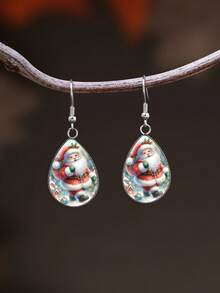 1 Pair Christmas Cartoon Santa Claus Gift Pattern 316 Stainless Steel Water Drop Earrings, Suitable For Women's Daily Wear - Red - View 2