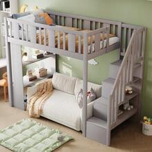 90 X 200 Cm Loft Bed, Kids' Bed With Storage Stairs - 灰色的 - 查看 5