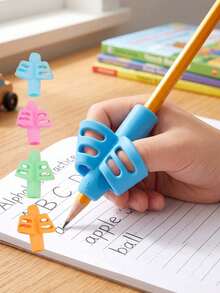 5pcs Ergonomic Pencil Grips, Suitable For Students Writing, Silicone Material Writing Aid For Preschool Children, Correct Finger Posture, Reduce Hand Fatigue, Multi-Color Options - Two-finger Pen Grip - View 1