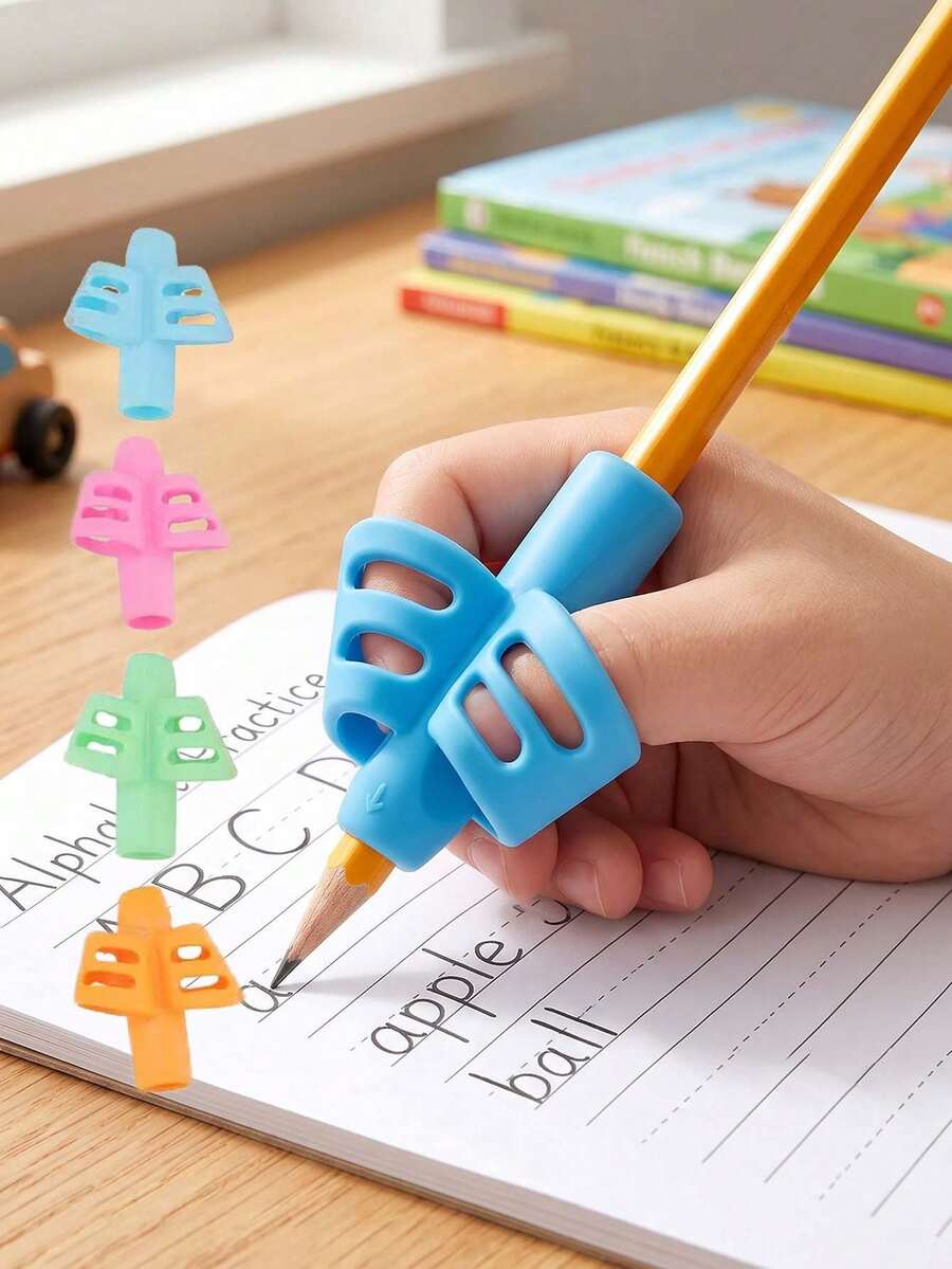 5pcs Ergonomic Pencil Grips, Suitable For Students Writing, Silicone Material Writing Aid For Preschool Children, Correct Finger Posture, Reduce Hand Fatigue, Multi-Color Options - Two-finger Pen Grip - View 1