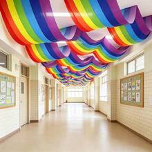 AFYPRTY 1pc Colorful Rainbow Polyester Ceiling Decorative Swags Lightweight Reusable Fabric Drapes For School Hallway Wedding Birthday Party Decoration - Style 1 - View 8