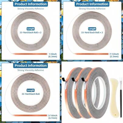 Copper Foil Tape For Stained Glass, 3/16inches, Es, Es 3pack X 108Feet Backed Conductive Adhesive With Plastic Scraper For Soldering, Electrical Repairs