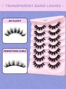 Asiteo 7 Pairs Thick Cat Eye Transparent Band Faux Mink Eyelashes Fluffy Natural Long Soft Volume For Vacation Makeup Extension - Black - View 4