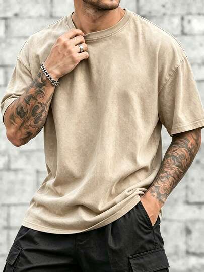 Blank Solid Color Washed Cotton 230GSM Oversized Crew Neck Short Sleeve Basic Unisex Daily Wear Tshirt