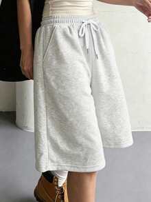 Short décontracté pour femmes de couleur unie avec cordon élastique, short de sport d'été pour femmes, short d'été décontracté, convient pour les activités de plein air et le port quotidien, cadeau parfait pour la petite amie - Gris pâle - Voir 5