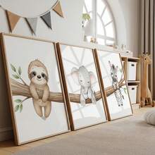 1pc Canvas Framed Baby Room Wall Art Decor, Animal Baby Poster, Sloth, Elephant And Zebra, Cute Baby Room Wall Decoration, Nordic Style, Jungle Theme Wall Decor, Ready To Hang, Suitable For Baby Crib Corner, Unisex Toddler Bedroom, Ideal Gift For Newborn Baptism, Wildlife Children's Room Accent Decor, Children's Room Decoration, Baby Room Poster, Kindergarten Decoration, Playroom Decoration, Gift, Party Decoration - Multicolor - View 6