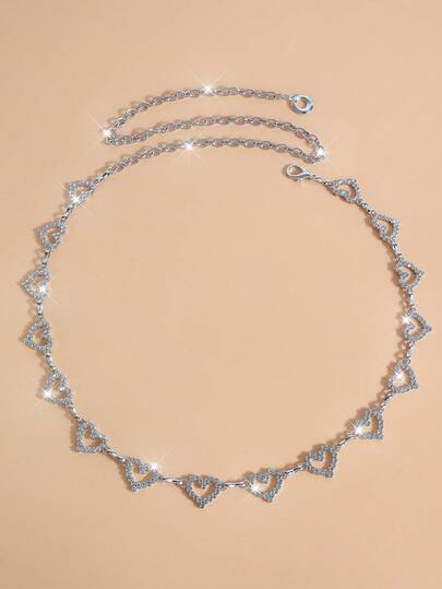 1pc Fashionable Heart-Shaped Rhinestone Waist Chain Metal Braided Belt For Women, Perfect Fit For Summer Dresses With Versatile And Personalized Style Halloween Valentine's Day Summer, School Fall, Autumn, Halloween