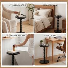 LOVEWE Solid Wood Retro Round Side Table, Floor-Standing Small Drinking Table, Tray Tabletop Side Table, Frosted Finish Surface, Wooden Color Tone - Black - View 8