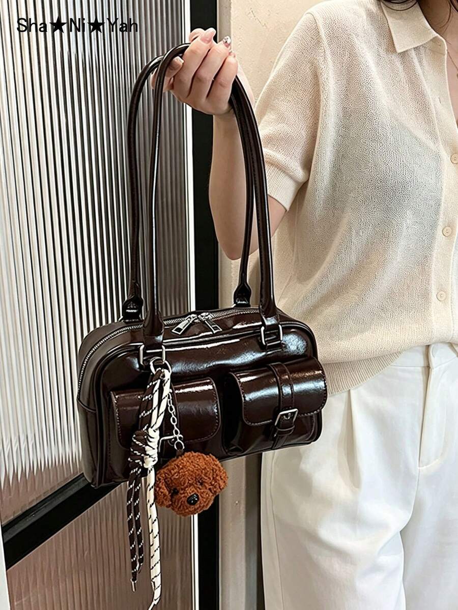 女款腋下包 春/夏新款時尚托特包，百搭大容量多口袋通勤包，適合音樂節、派對、宴會，禮品包（不含配件）