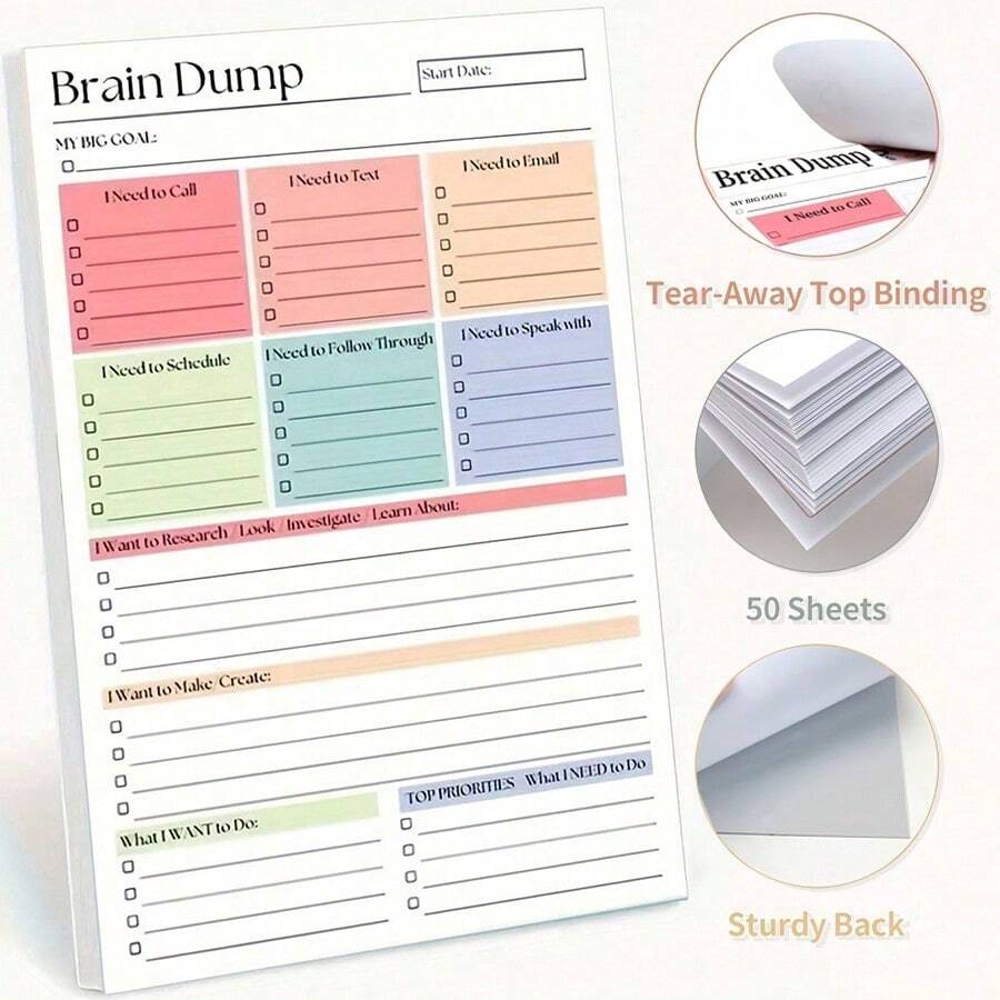 1/3/5pcs A5 Brain Dump & To-Do List Notebook, Minimalist Design, Premium Paper, Suitable For Daily Task Management, Personal Planner And Project Manager Use, Convenient Planning Journal, Practical Organization, Back To School