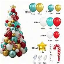 134pcs Latex Candy Cane Star Balloons, Multiple Sizes, Perfect For Christmas Party, Holiday Theme Decor, Restaurant Holiday Decor, Christmas Market Decor - Christmas Tree Balloon Set - View 8