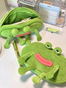 Plush Frog Pencil Case, Cartoon 3D Frog Shaped Large Capacity Stationery Storage Bag, Ins Style Unique Pencil Box, Suitable For B, First Day Of School - Multicolor - View 3