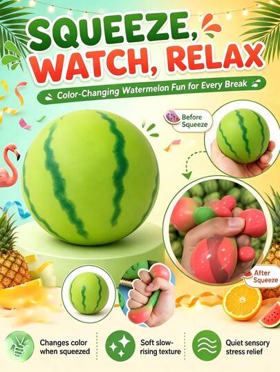 1 pieza Juguete antiestrés de sandía para apretar, pelota de agua para juegos de playa de verano, juguete realista de fruta para apretar, regalo para aliviar el estrés, accesorio de broma para adultos