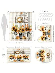 1/4pcs Thanksgiving Harvest Pumpkin Shower Curtain Set, With 12 Hooks Waterproof Polyester Bath Curtain, Bathroom Curtain, Privacy, Thickened, Durable Quick Dry, 180*180cm Size - A - View 5