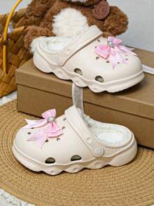 HOEASE Sandal Dalam Ruangan Musim Dingin Anak Perempuan, Berlapisan Bulu Halus, Sol Lembut EVA, Desain Slip-On, Cocok untuk Cuaca Dingin, Hadiah Ideal untuk Halloween dan Natal - Krem - View 5