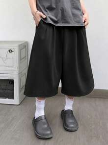 1pc Boys' Teen Summer Fashion Versatile Casual Commute Comfortable Loose 7/10 Pants - Black - View 3