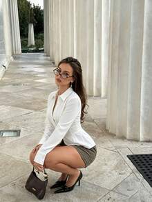 女款初秋時尚休閒修身白色長袖襯衫，百搭，適合約會、辦公通勤、日常穿著 - 白色 - 查看 4