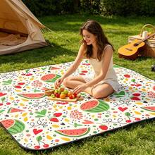 Watermelon Pink Pattern Printed Thick Picnic Mat, Outdoor Waterproof Moisture-Proof Portable Foldable Camping Ground Pad - Watermelon Pink - View 1