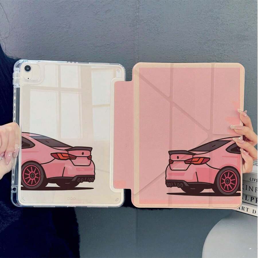 1pc Vintage Racing Print Tablet Protective Case 3+Y Fold Multi-Angle Magnetic Stand Tablet Case With Pen Slot And Auto Sleep/Wake Function, Compatible With IPad PRO/AIR, Compatible With Samsung, Compatible With Xiaomi Pad 5/6/21, Compatible With OPPO Pad, Compatible With Huawei Matepad, Compatible With Honor Pad - Multicolor - View 1