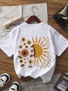 Tween Girl 3-Piece Floral Print Short Sleeve T-Shirt Set, Suitable For Tween GirlsSummer Tops, Young Student Children's Clothing - Multicolor - View 7