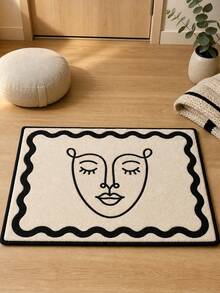 1 Peça Tapete de Área com Arte de Linha Abstrata de Rosto, Minimalista Preto e Branco, Estética Zen Boho, Impressão de Rosto de Mulher em Uma Linha, Tapete Moderno para Sala de Estar, Quarto, Meditação, Decoração de Casa, Estética Neutra, Presente para Mulheres e Meninas, Tapete de Chão - Preto e Branco - Visão 11