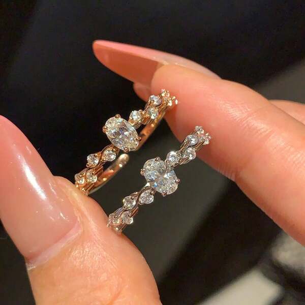 1pc Fashion Minimalist Exquisite Vintage Luxury Unique Niche High-End Cubic Zirconia Pigeon Egg Open Ring, Suitable For Women's Daily Wear
