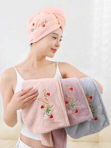 1/2/3 Peças Touca de Secagem de Cabelo, Lenço de Fibra de Poliéster, Padrão Floral e de Morango, Secagem Rápida e Absorvente, Adequado para Todas as Estações, Perfeito para Banheiro, Viagem, Escola, Presentes de Feriado, Toalha de Secagem de Cabelo Doméstica Feminina - Multicolorido - Visão 2