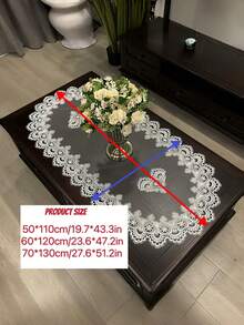 1pc Dual-Color Lace Mesh Tablecloth, European Style Polyester Fiber Oval Heat-Resistant Dust-Proof Lace Mesh Tablecloth, Suitable For Dining Table, Coffee Table, Daily Use, Party, Wedding And Holiday - White - View 2