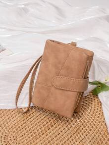 CHARM INFINITE Women Vintage Matte Trifold Wallet Detachable Wrist Strap Multi Card Zipper Coin Pocket Portable Credit Card Purse For Daily Travel - Multicolor - View 3