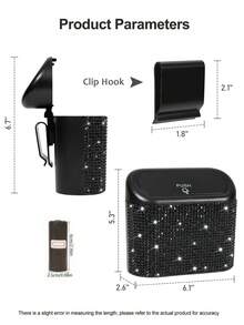 3pcs/2pcs/1pc Set A With Lid Rhinestone Car Trash Can, Leak-Proof Press-Type Trash Can & Car Door Clip, Leak-Proof Car Trash Can With 30 Included Trash Bags, Glossy Car Interior Storage Decorative Accessory - Style a - View 5
