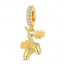 1pc Golden Autumn Sunflower Butterfly Maple Hedgehog Hazelnut Acorn Pendant Beads, DIY Jewelry Making Charms For Bracelet Necklace, New Fall Jewelry - Gold - View 14
