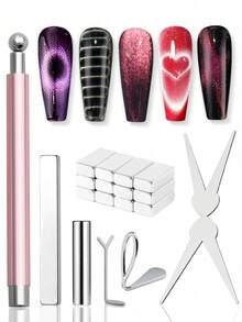 Beautizon Nailartlab Juego de 7 piezas Multifuncional Bolígrafo Imán para Uñas con Efecto Ojo de Gato & Imán en Forma de Corazón para Uñas, Imanes para Uñas para Arte de Uñas, Imán Ojo de Gato para Arte de Uñas, Perfecto para DIY en Casa, Diseño de Arte de Uñas - Multicolor - Ver 1