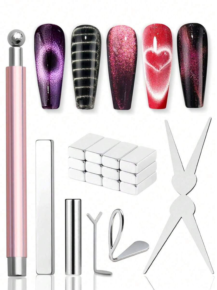 Beautizon Nailartlab Juego de 7 piezas Multifuncional Bolígrafo Imán para Uñas con Efecto Ojo de Gato & Imán en Forma de Corazón para Uñas, Imanes para Uñas para Arte de Uñas, Imán Ojo de Gato para Arte de Uñas, Perfecto para DIY en Casa, Diseño de Arte de Uñas - Multicolor - Ver 1