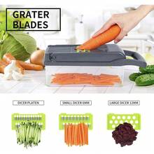 16-In-1 Multifunction Vegetable Chopper - Manual Slicer, Julienne Peeler, Dicing Tool With Drip Tray; Suitable For Fruit And Vegetables. Multicolored Household Kitchen Tool That Makes It Easy To Slice, Kitchen Essential, Summer - Green - View 7