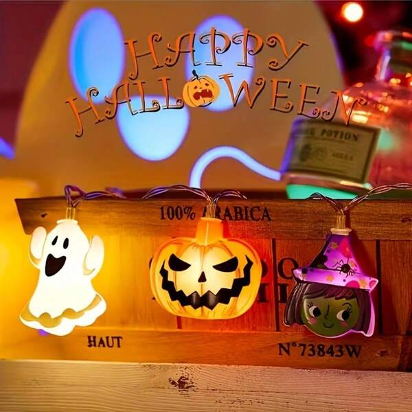 1pc 3D Pumpkin Bat String Light, 118 Inches 20 Lights Halloween Light, Battery Powered, Cute Fairy Light Window Interior Decoration, Suitable For Christmas, Halloween Christmas Tree Theme Decoration, Perfect Party Gift, No Batteries Provide