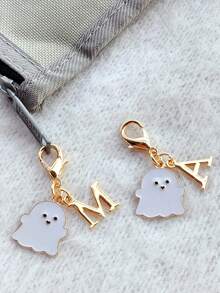 1PC Zinc Alloy Ghost Pendant And Letter Marked Keychain Charm, Bag, Backpack, Wallet, File Bag, Car Key Accessory Pendant, Holiday Party Gift, Birthday Gift, Mother's Day/Father's Day Gift, Back To School/Graduation Season Gift, Halloween Gift, Creative Handmade Keychain - Multicolor - View 3