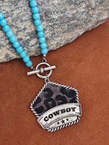 1件時尚幾何不對稱圖形字母 COWBOY 豹紋盾牌極簡拼接吊墜項鍊 - 項鍊 - 查看 8