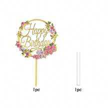 3 Stücke/1 Stück Gold Acryl Material Geburtstagskuchen Topper mit Blumenkranz und Blumen, geeignet für elegante Geburtstagsparty, Brautparty und Desserttisch Dekoration - Verschiedenfarbig - Übersicht 16