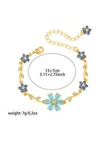 3pcs/Set Colorful Zirconia Flower Bracelet, 18K Gold Plated Luxury Floral Colorful Diamond Petal Thin Bracelet For Women - Gold - View 10