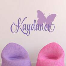 Personalized Butterfly Monogram Name Wall Decal Self Adhesive Sticker Room Decor(Sticker Only) - Multicolor - View 2