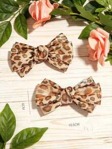 1 par de accesorios de decoración para zapatos con lazo y flor de satén con estampado de leopardo, estilo popular europeo y americano, versátil, desmontable para mujer/Solo accesorios para zapatos, zapatos no incluidos - Color estampado de leopardo - Ver 5
