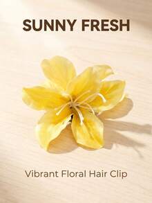 1pc Sweet Yellow Artificial Lily Flower Hair Clip, Girly Style Side Hair Clip, Super Ethereal Women's Hair Accessory, Suitable For Photo Shooting - Yellow - View 5